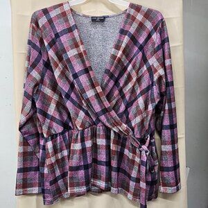 Lane Bryant Women's Plus Size 22/24 Plaid Faux Wrap Top Peplum Waist Multi-Color